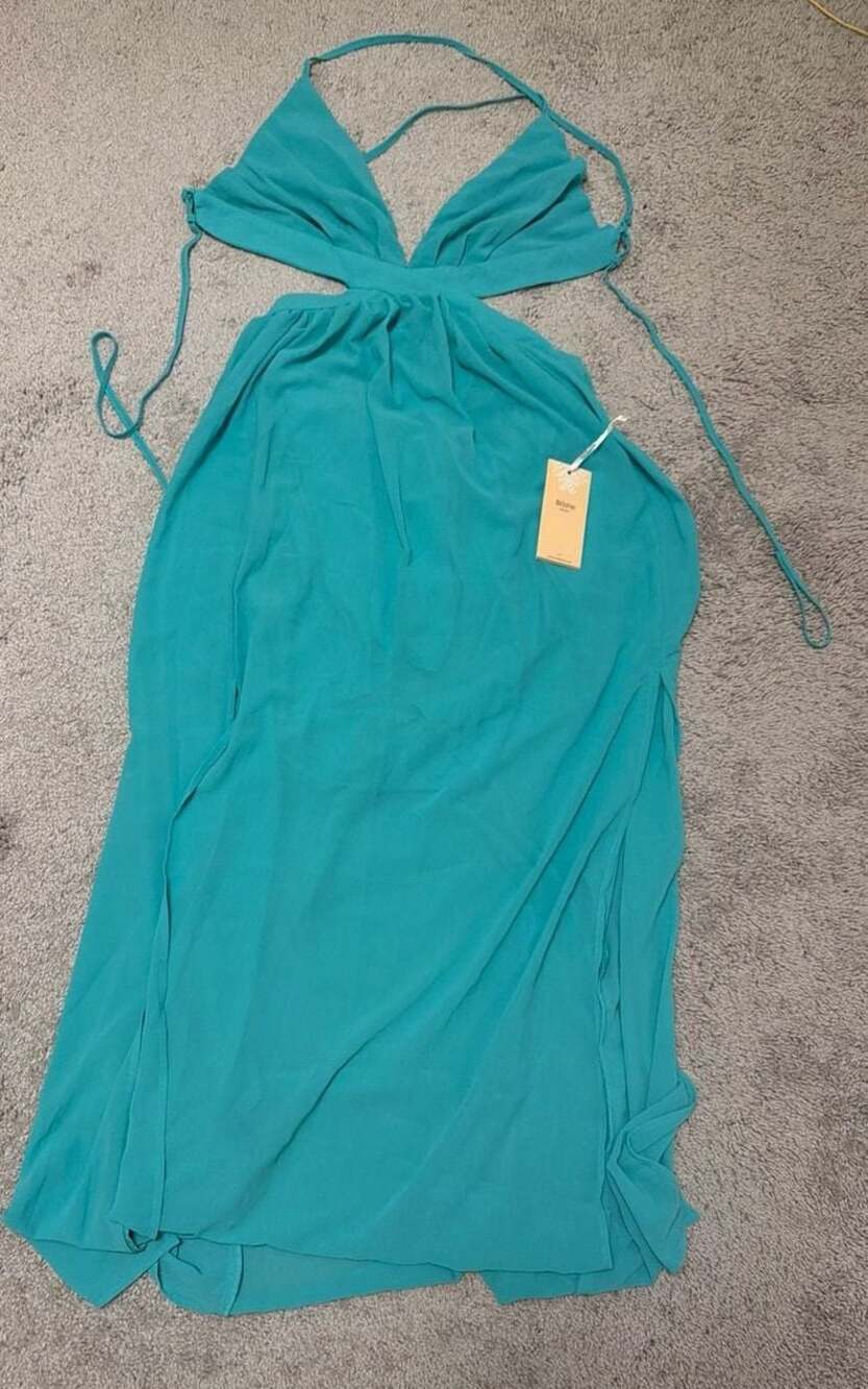 Blāshe Teal Halter Neck Cutout Maxi Dress